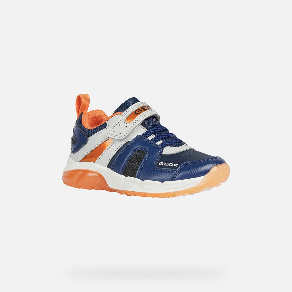 Basket Geox Spaziale - Bleu Marine/Orange - Garcon 261378-MZW